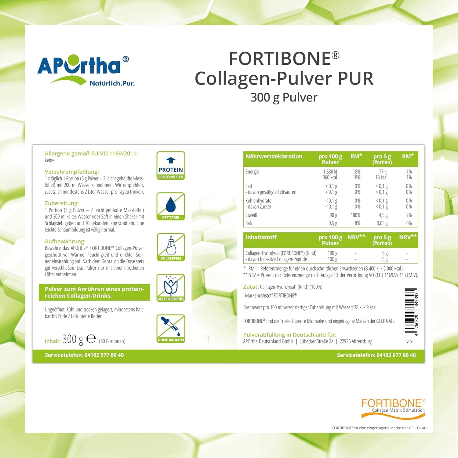 aportha-fortibone-b-rind-collagen-pulver-pur-300-g-neutral image 4