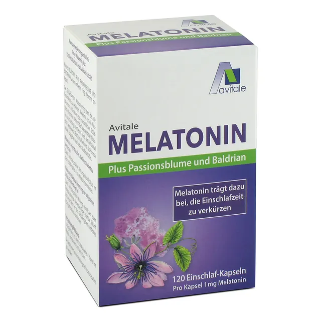 avitale-melatonin-plus-passionsblume-baldrian-kapseln-1-mg-schlaf image 1
