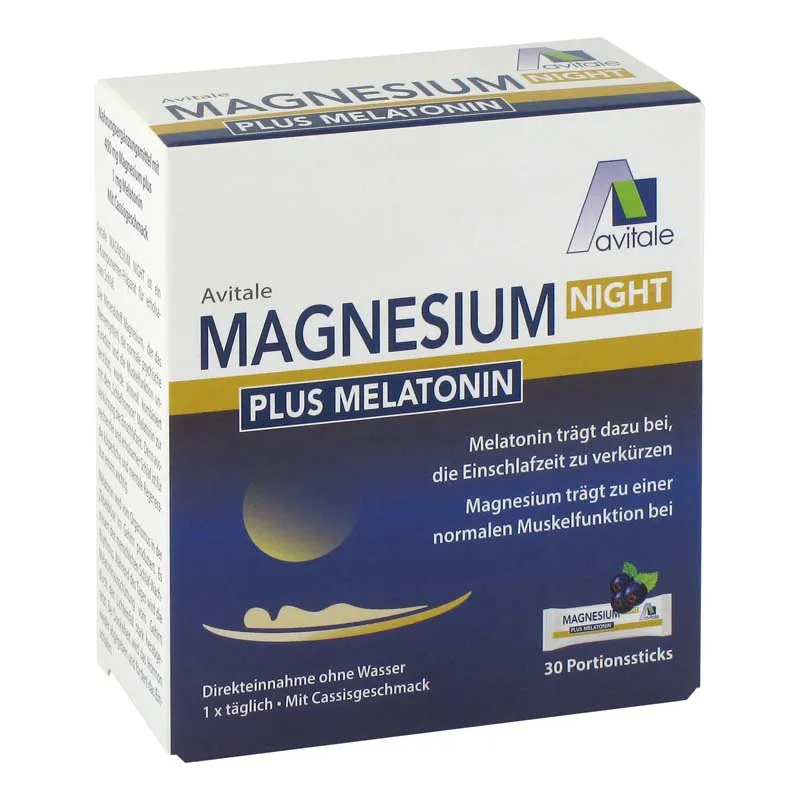 avitale-magnesium-night-plus-melatonin-sticks-cassis-einschlafhilfe image 1