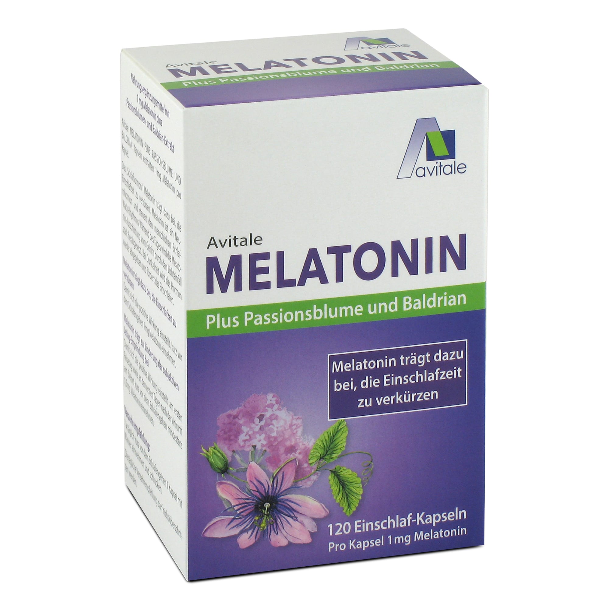 avitale-melatonin-plus-passionsblume-baldrian-kapseln-1-mg-schlaf image 1